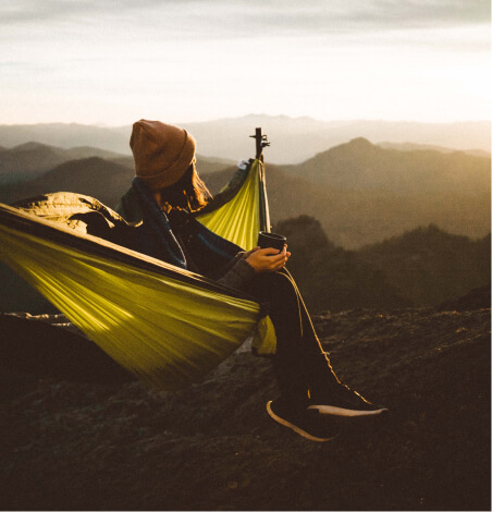 Mountain camping at sunrise